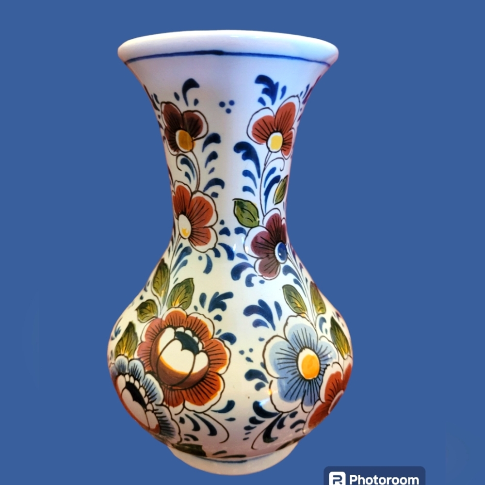 Vintage Floral Delft Bud Vase